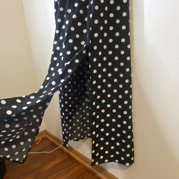 Black Polka Dot Off-Shoulder summer maxi Dress  side slits  XL New without tags - Picture 3 of 10